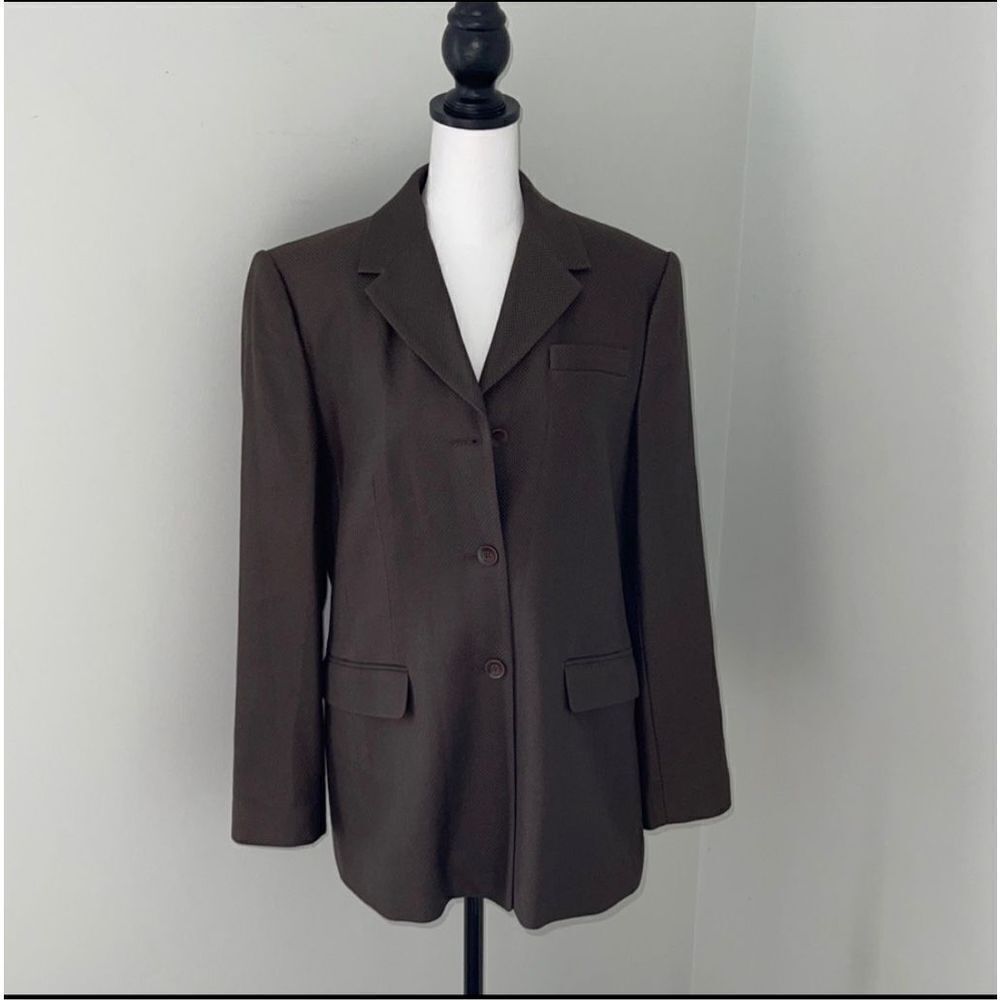 Talbots Womens Three Button Blazer Jacket Coat Lined Wool Silk Work Brown Size 6